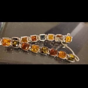 Vintage amber and sterling silver bracelet